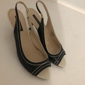 Black and white short heels